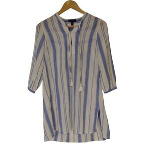 J Crew Cotton Tunic Top Beach Coastal Cover Up Women's XXS Blue White Striped